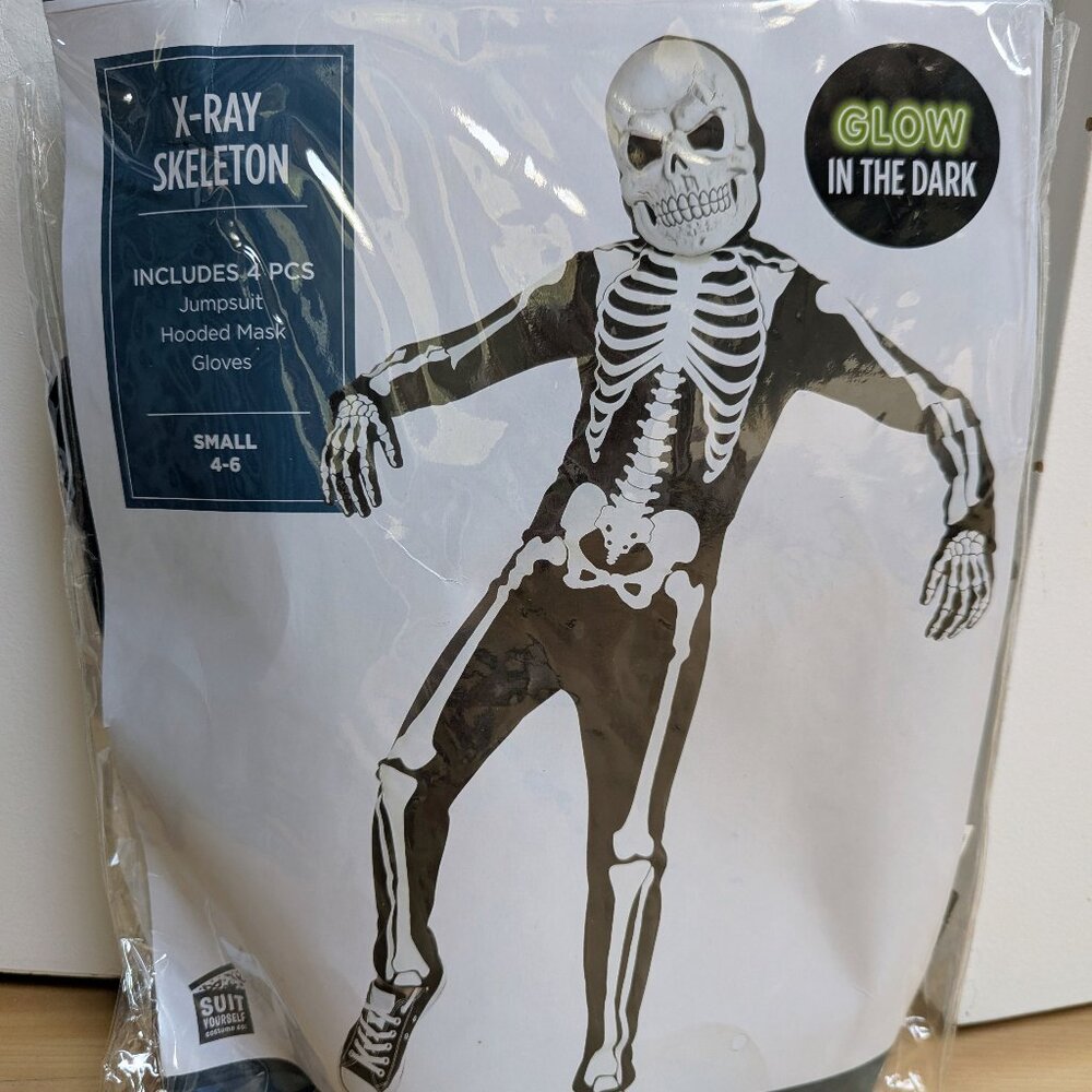 Glow in the dark X-ray skeleton costume Kids size 4-6 small by Suit Yourself Co.